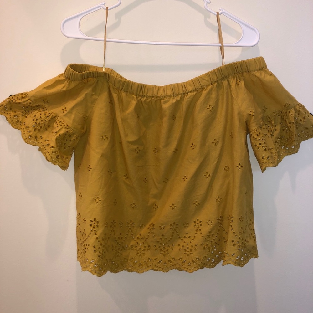 Madewell off the shoulder top mustard